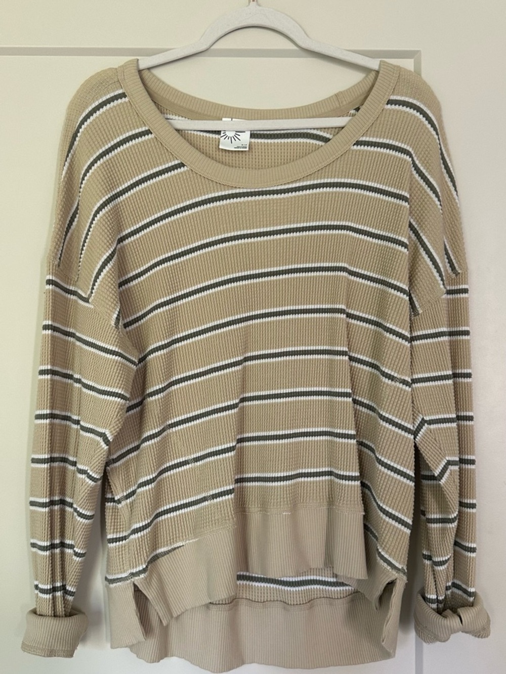 aerie Beige Striped Long Sleeve Tee